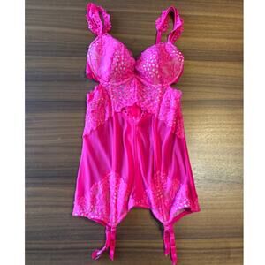 Victoria's Secret Hot Pink Underwire Bustier Corset Garter Belt, Barbiecore, 34C